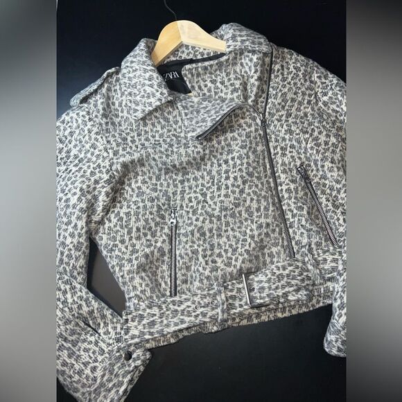 ZARA Leopard Print Biker Jacket size XL EUC animal print streetwear - Picture 2 of 8
